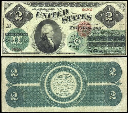 Фото купюры 2 доллара серии 1862 г. Фото купюры 2 доллара серии 1862 г.