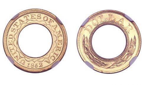 Золотая монета 1 доллар "Ring" 1852 года jadd-145
