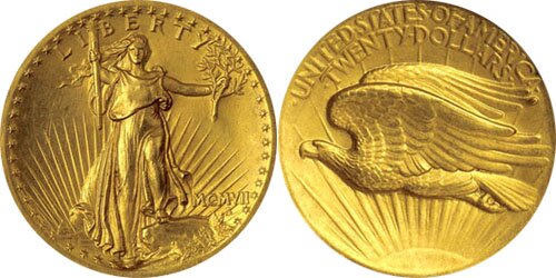 Фото золотой монеты 20 долларов Saint Gaudens Фото золотой монеты 20 долларов Saint Gaudens