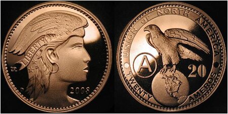 Монета 20 амеро 2008 г. Монета 20 амеро 2008 г.